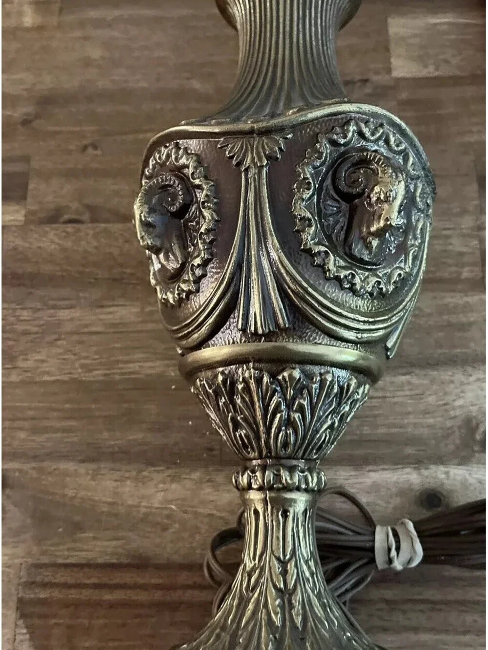 Brass Rams' Heads Table Lamp Urn Style Hollywood Regency Vintage